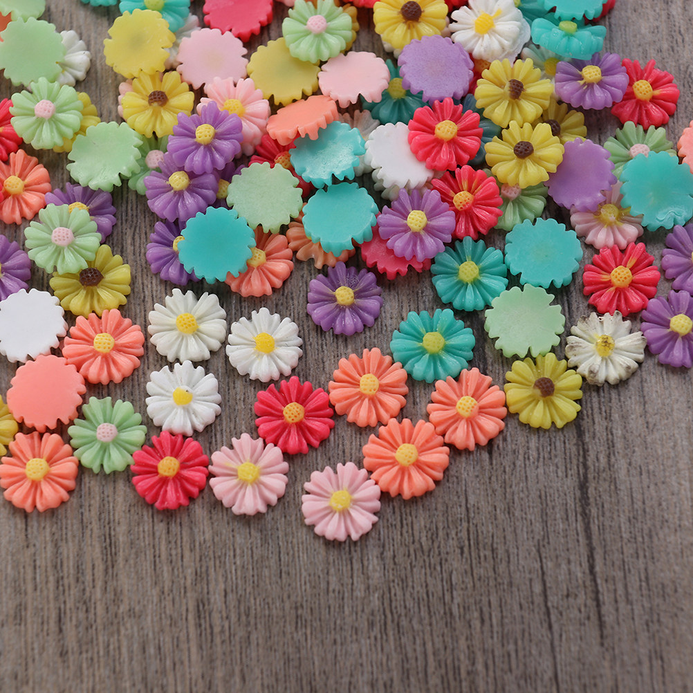 Resin Art Craft - 200Pcs 13Mm Resin Daisy Flower Cabochons