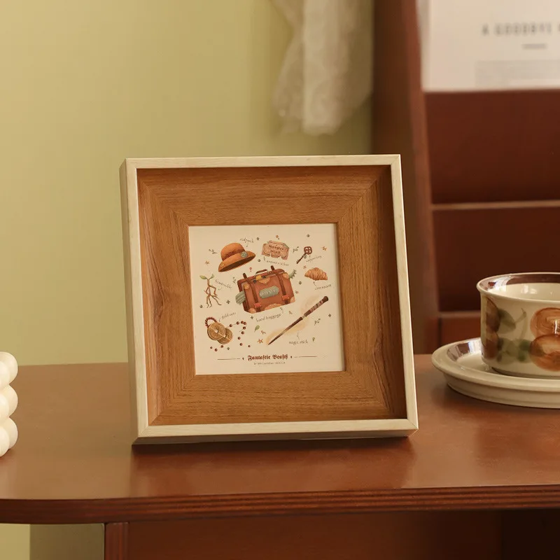 Resin Art Stand - Retro Square Picture Frame Wood‑Grain Resin