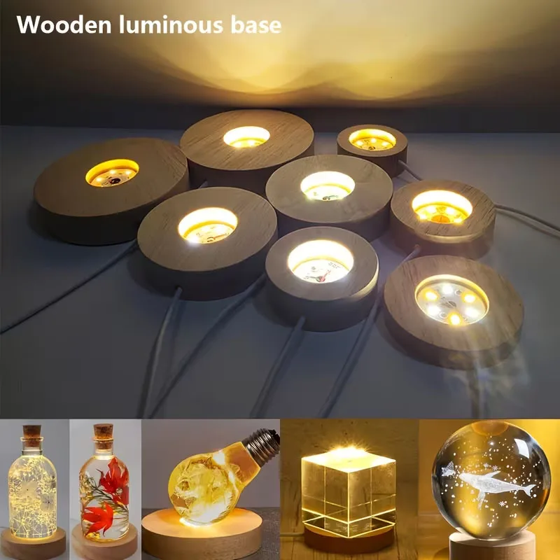 Wood Round LED Night Light Bas - Resin Art Stand ulasan dan harga