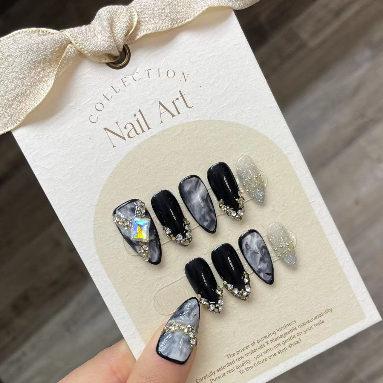 Handmade Press on Nails Black  - Resin Art Glitter ulasan dan harga