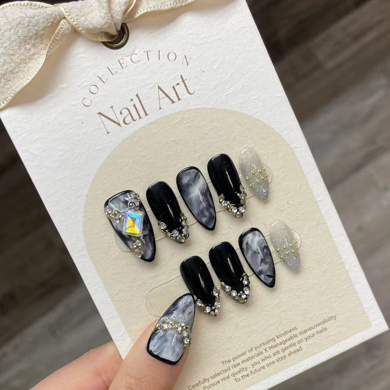 Handmade Press on Nails Black  - Resin Art Glitter ulasan dan harga