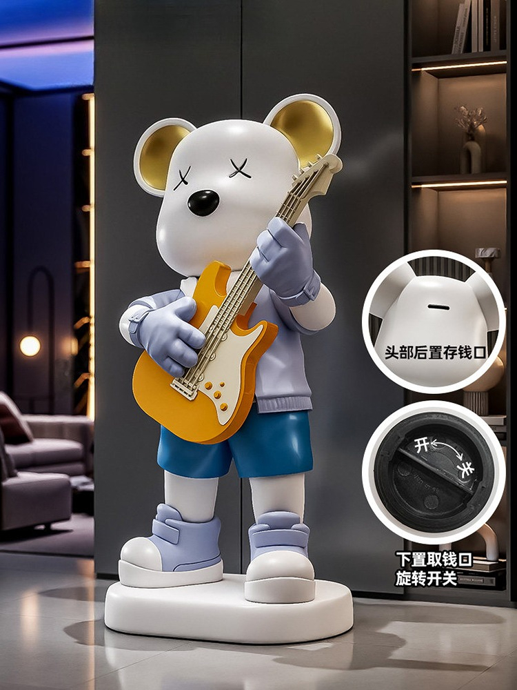 Guitar Love Bear Statue Piggy  - Resin Art In Floor ulasan dan harga