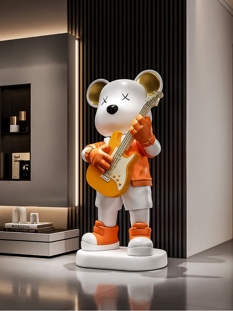 Guitar Love Bear Statue Piggy  - Resin Art In Floor ulasan dan harga