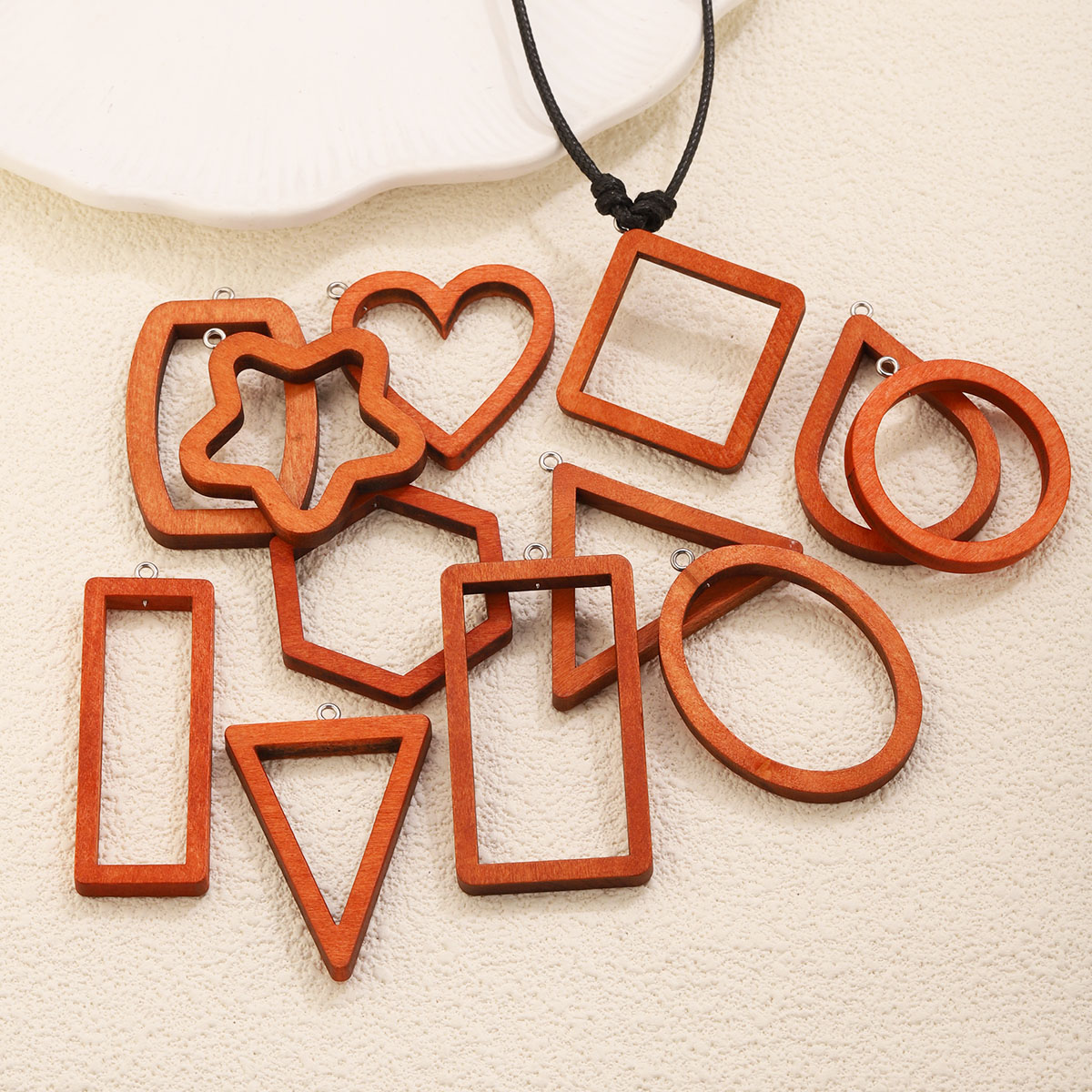 10PCS Triangle Rectangle Wood  - Resin Art Earrings ulasan dan harga