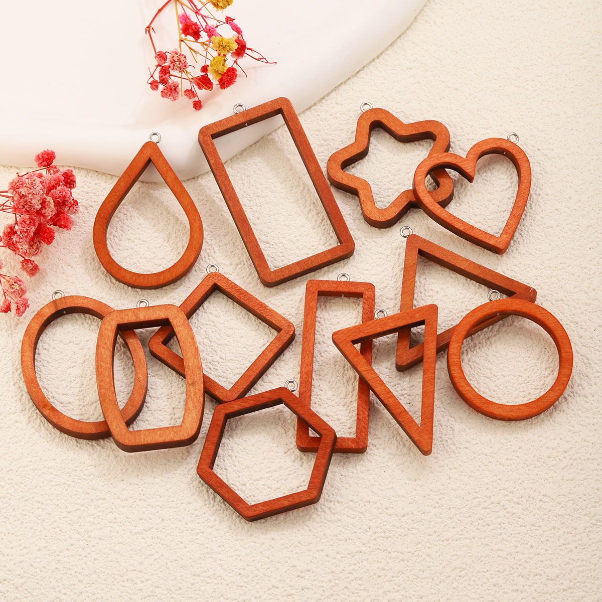 10PCS Triangle Rectangle Wood  - Resin Art Earrings ulasan dan harga