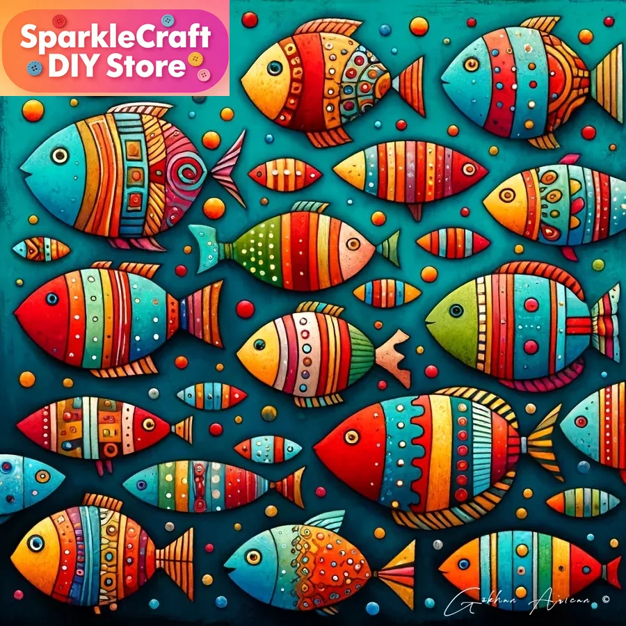 Colorful Whimsical Fish School - Resin Art Work ulasan dan harga